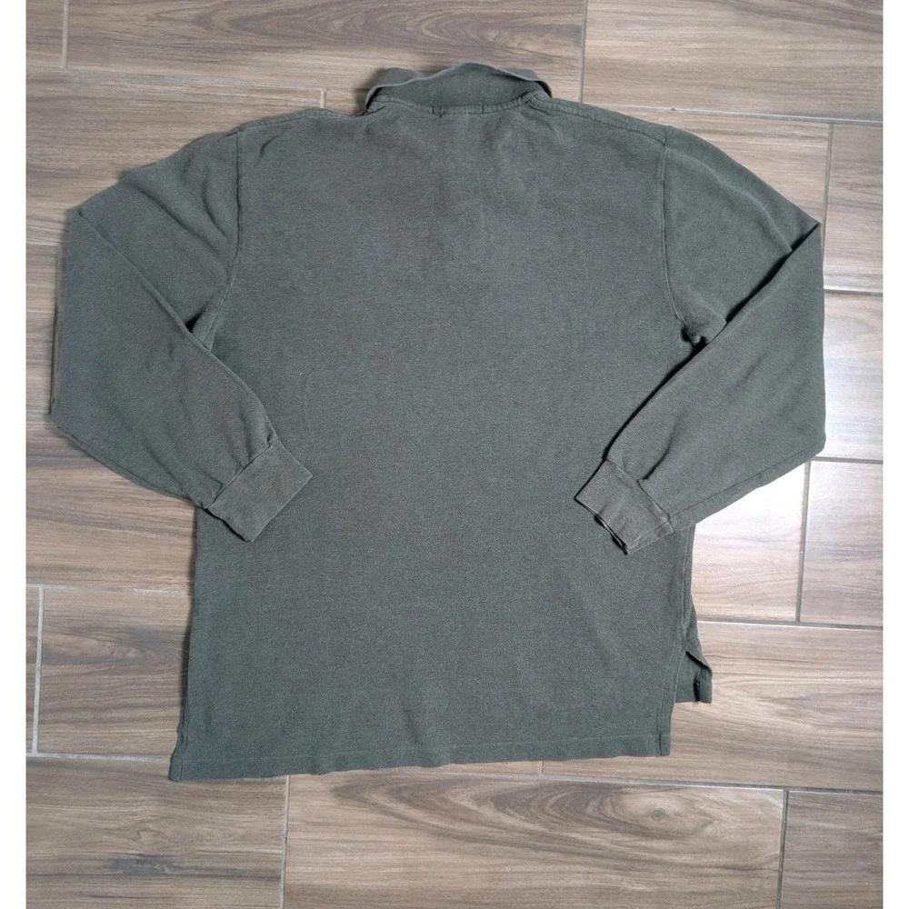 Polo Ralph Lauren Men's Large Olive Green Long Sleeve Polo Shirt Purple Pony